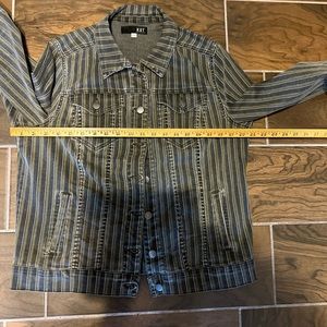 Kut from the Kloth ladies denim jacket SZL, green stripes, worn once.